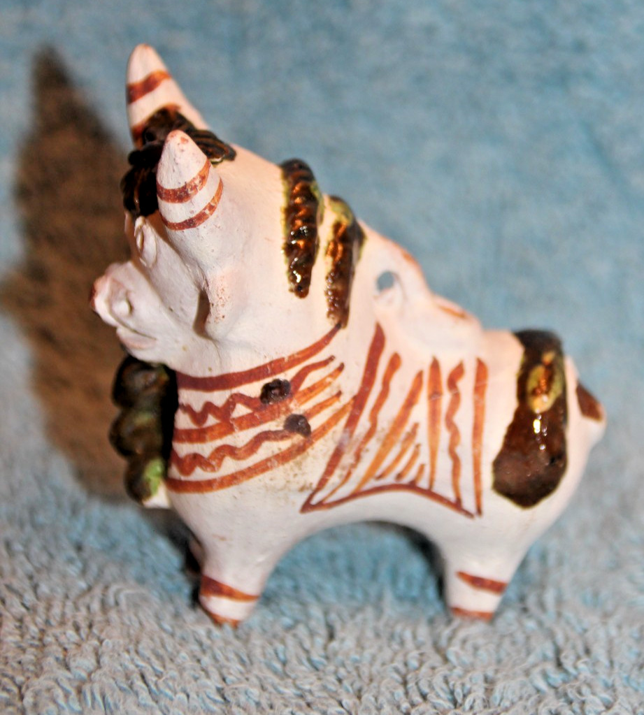 Vintage Folk Art Bull Peruvian Pottery