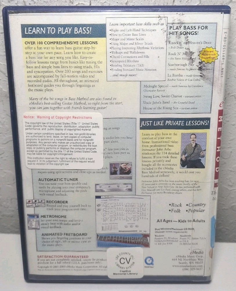 Bass Method Volume 1 Windows/Mac CD-ROM X-Library Copy B110