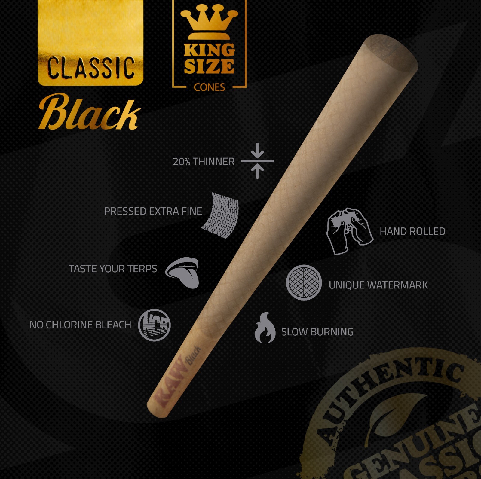 RAW Black 1-1/4 Size Cones | 100 Pack | Ultra-Thin Rolling Paper with Tips