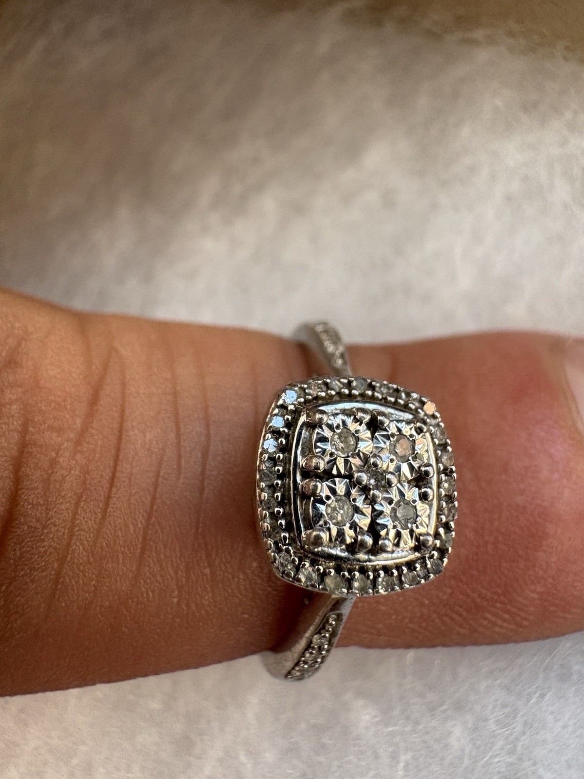 Sterling Silver Engagement Ring Set With Natural Diamonds