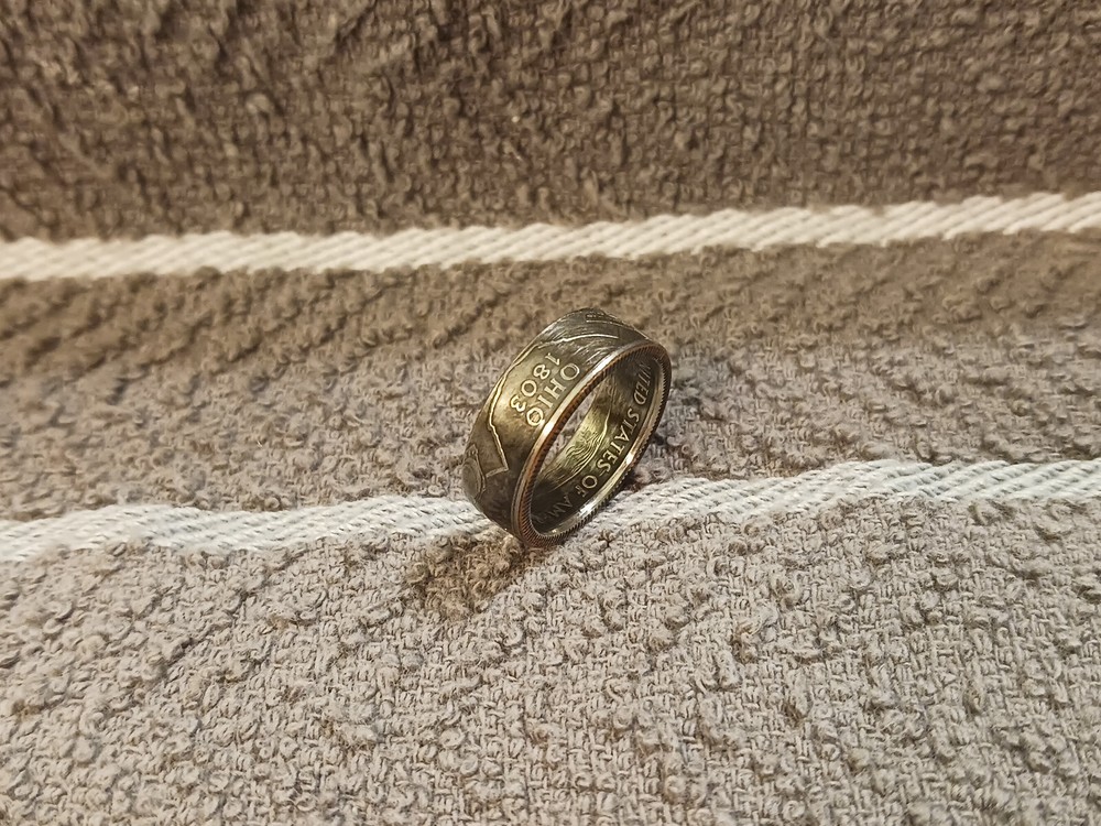 Ohio Handcrafted Washington Quarters coin ring, size 7 -1/2   2002