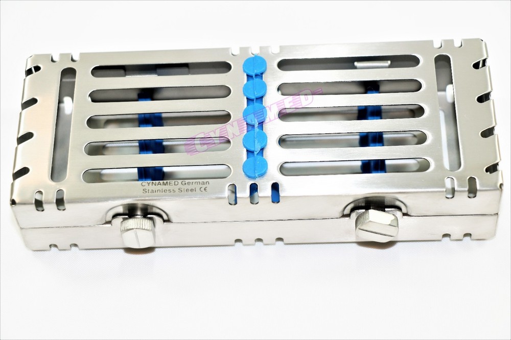 DOUBLE BUTTON DETACHABLE AUTOCLAVABLE STERILIZATION TRAYS 5PCS GERMAN GRADE BLUE