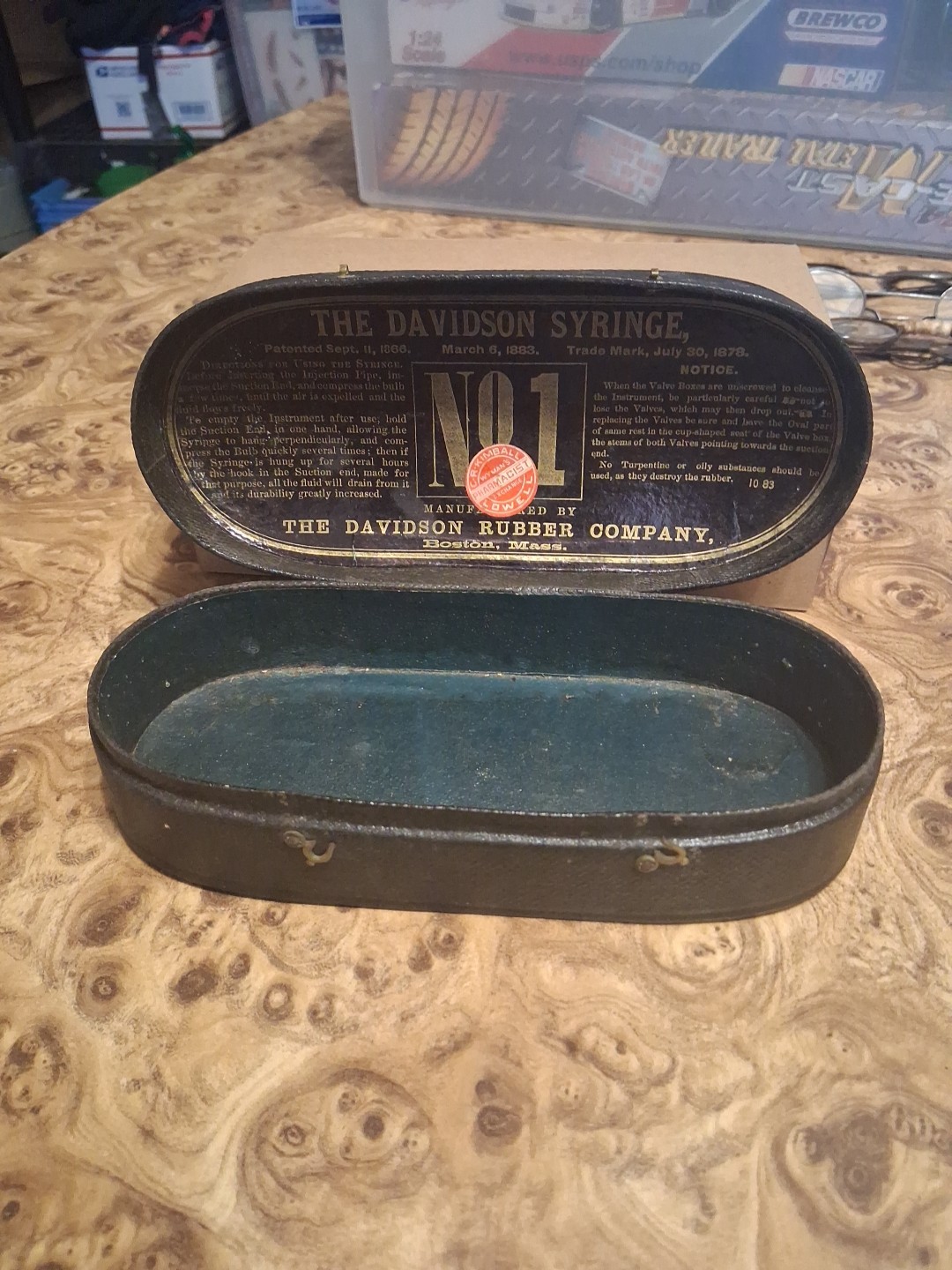 ANTIQUE 1883 DAVIDSON SYRINGE NO 1 CASE ONLY ORIGINAL PHARMACY STICKER