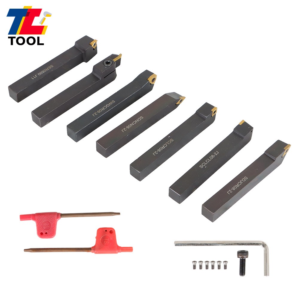 7Pc 1/2" Lathe Tool Bit Thread Insert+Holder Set Carbide Indexable Turning Tool