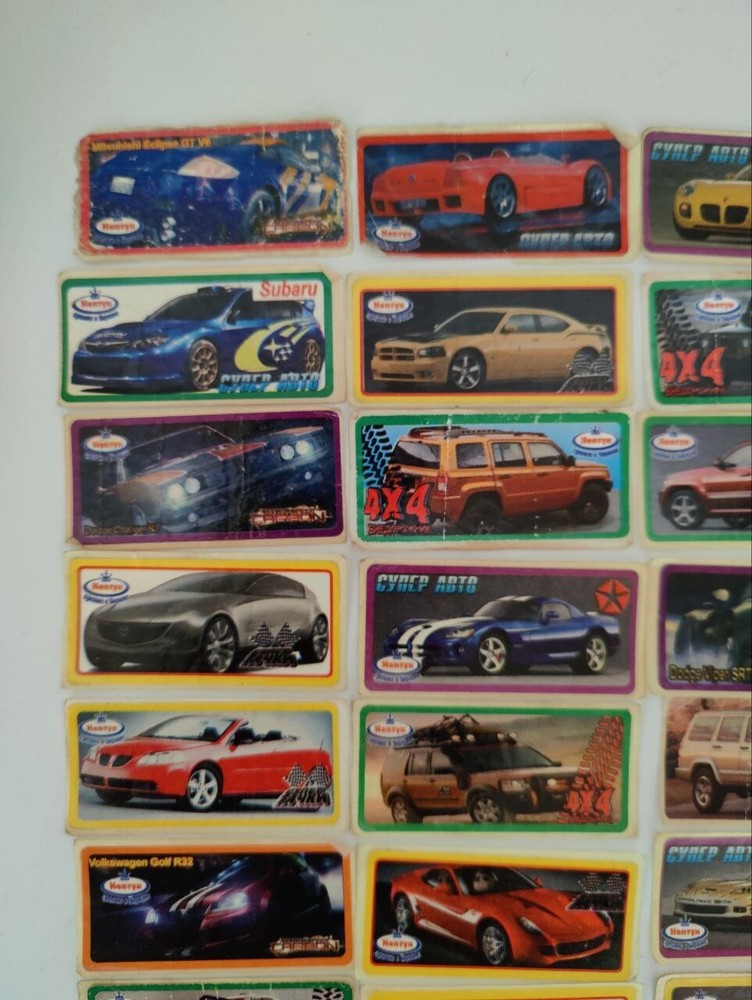 Chewing Bubble Gum Stickers 46 Pieces car models. 2000s