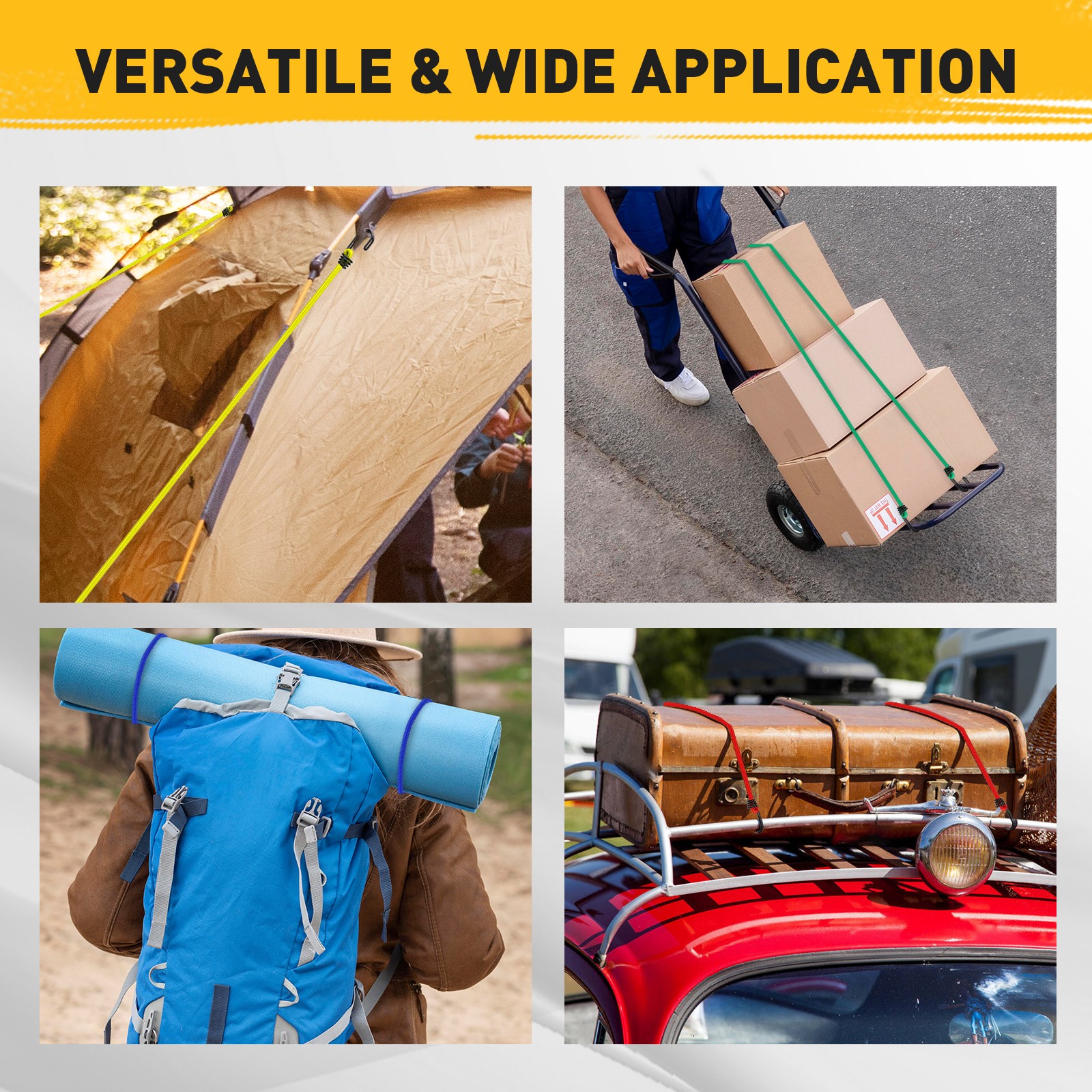 33PC Bungee Cords Set 10" 18" 24" 32" 40" Cable Ties Canopy Tarp Cargo Securing