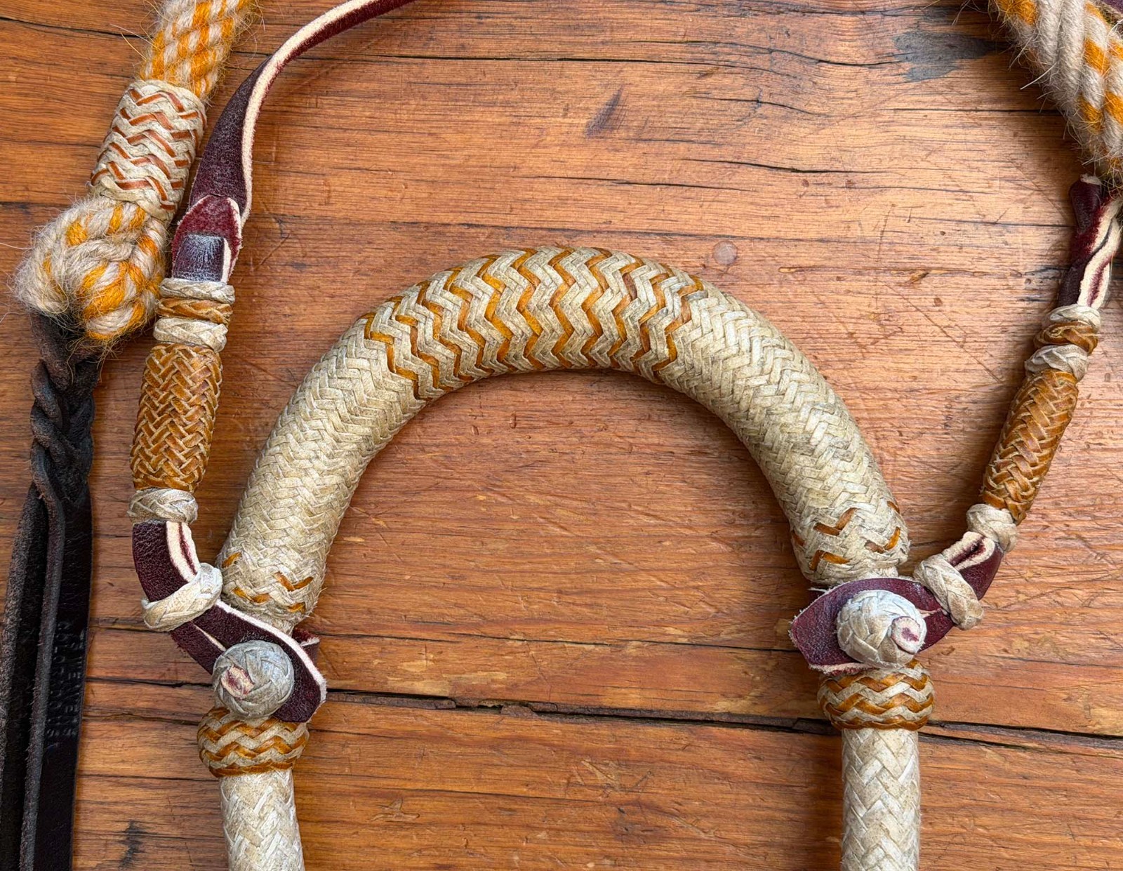 Cowboy Handmade 24 X 48 Plait 5/8" AMBER ALL- RAWHIDE HACKAMORE By Jimmy Flores