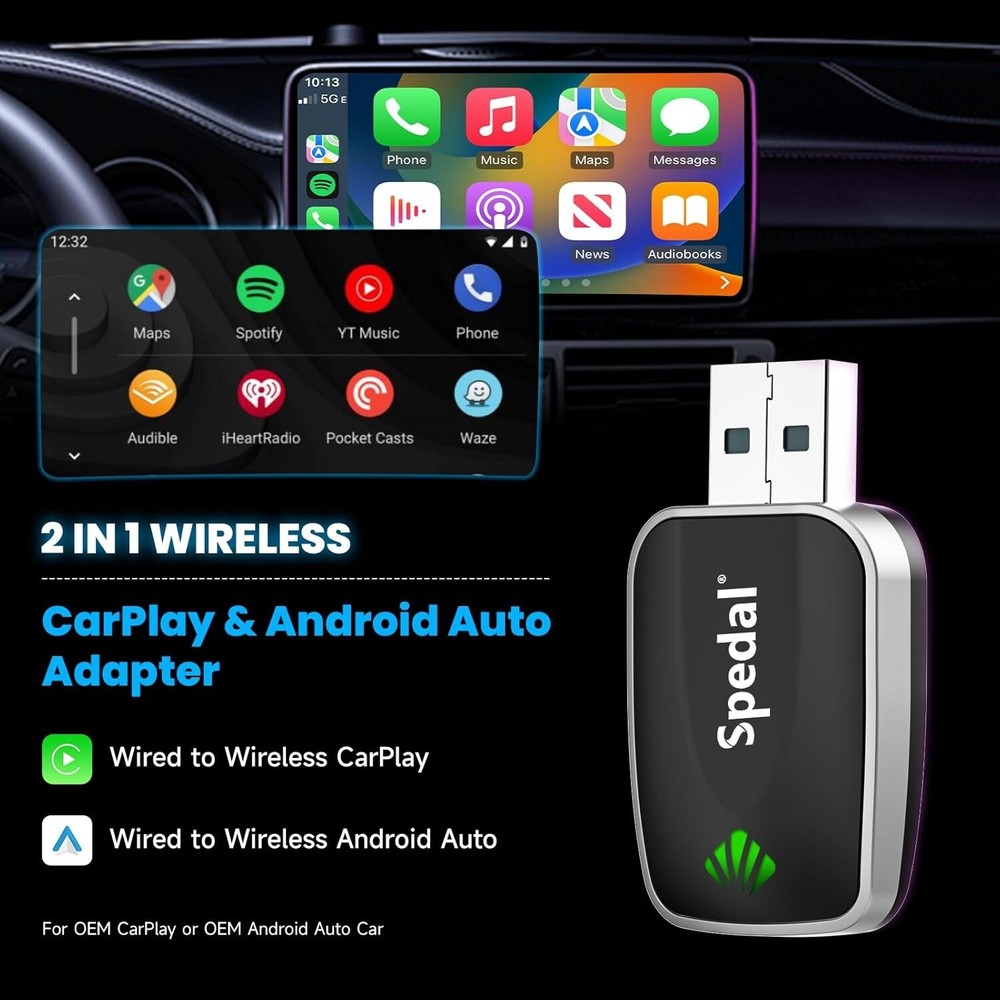 Mini Wireless CarPlay & Android Auto Adapter , 2-in-1 Plug & Play Dongle