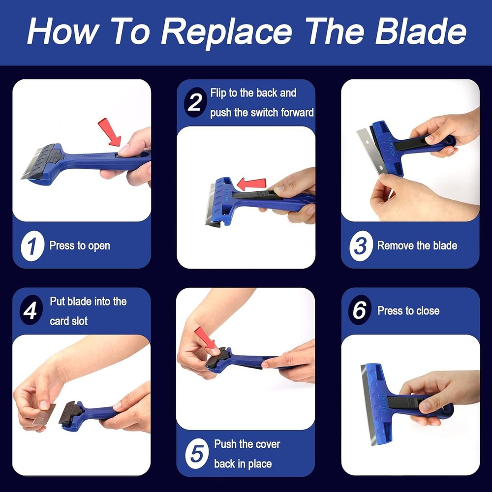 Razor Blade Scraper, 4" Scraper Tool with 10 Extra Replacement Metal Blades