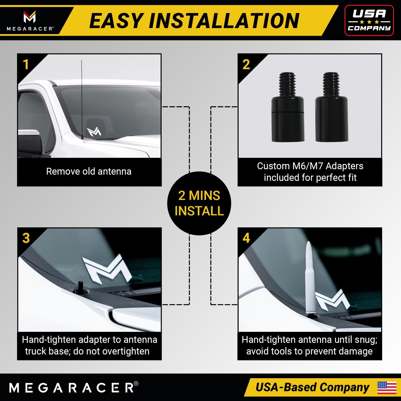 Gloss White 50 Cal Bullet Antenna for Chevy Silverado & GMC Sierra 1500 2500 ...