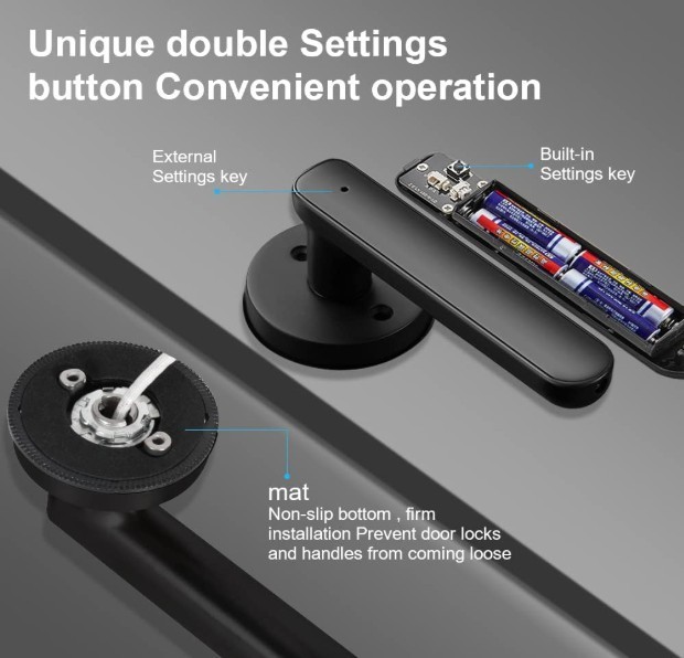 OFFTV Fingerprint Door Lock, Smart Door Handle, Biometric with Passcode, Black