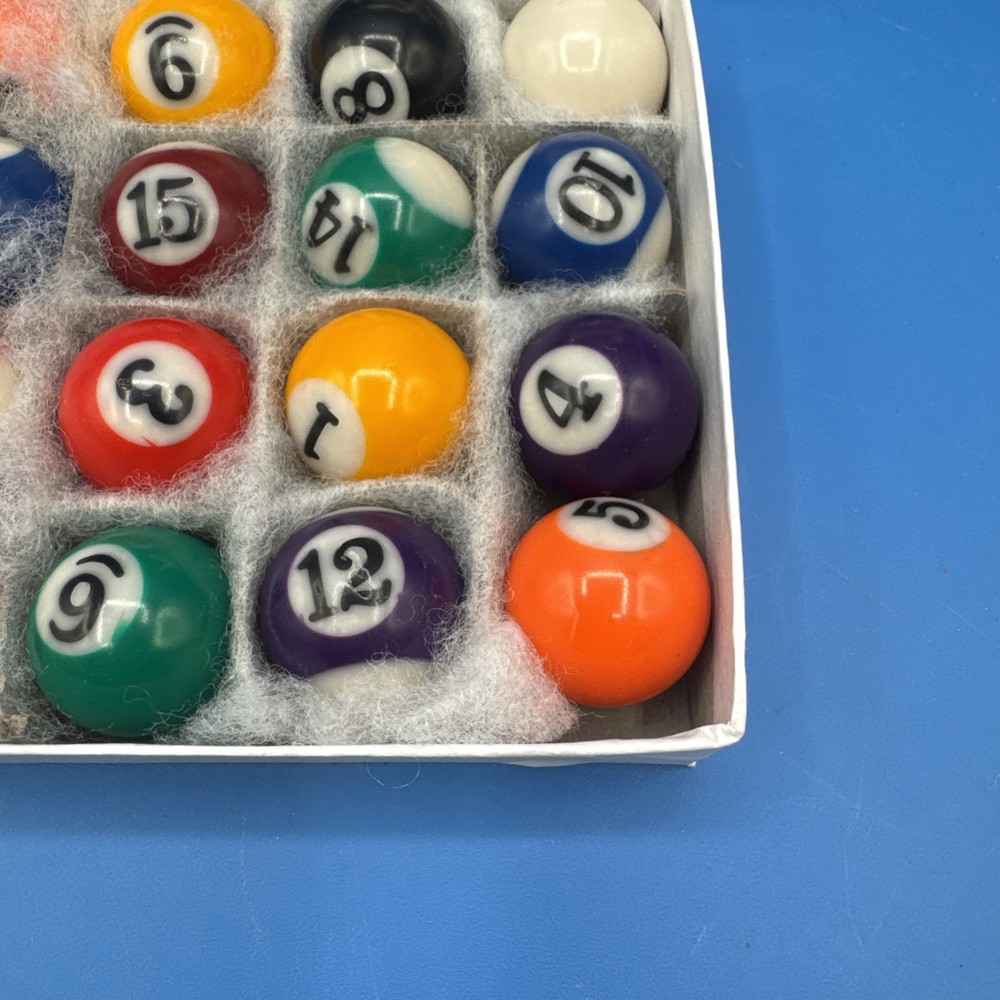 Vintage Small Pool Table Balls 1.5" Complete Set With Box