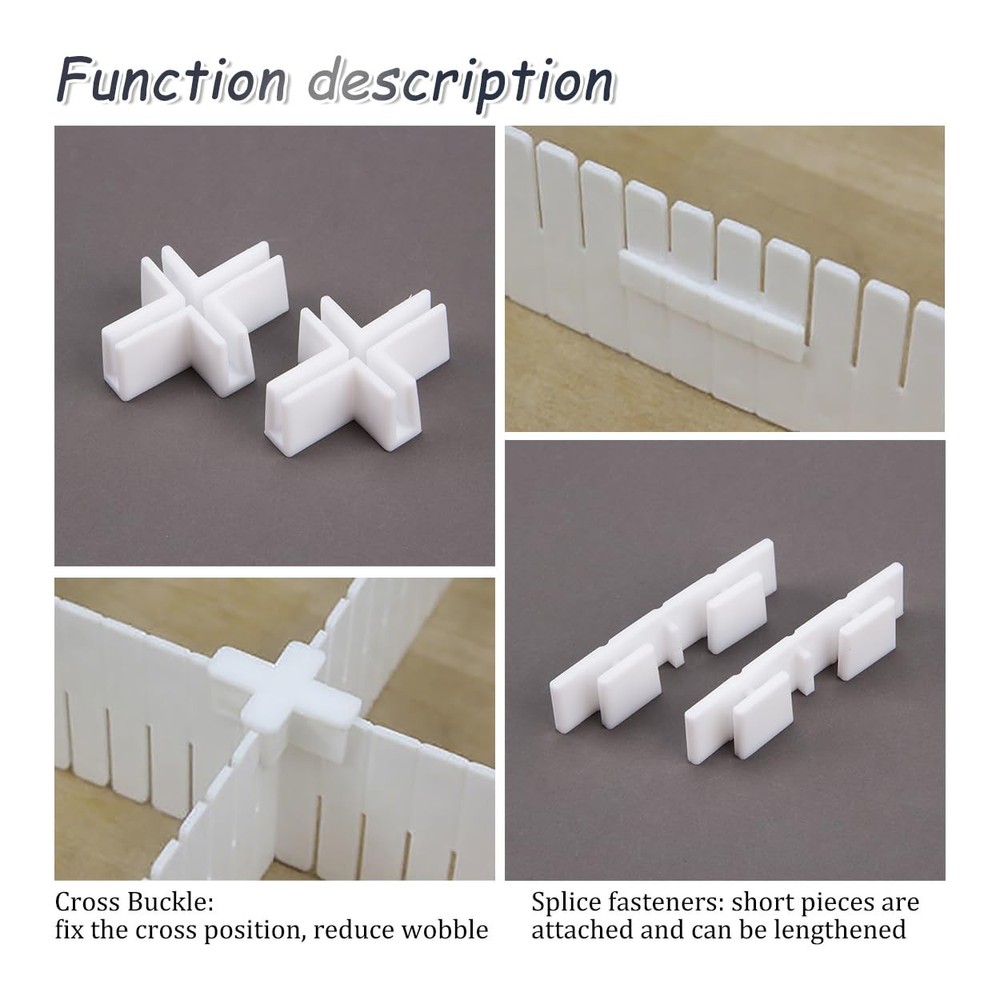 38Pcs Adjustable Drawer Divider Clips Holder Plastic Side Fixing Buckle for D...