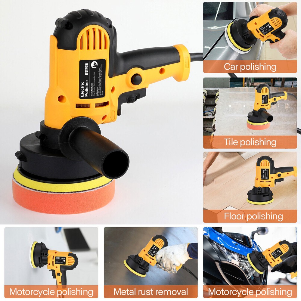 800W Car Polisher Buffer Sander Machine, 5" Pad Bonnet, Locking Switch
