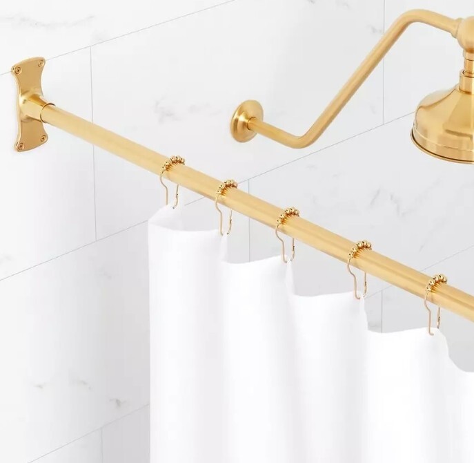 Signature Hardware  48" Straight Brass Shower Rod Brushed Gold