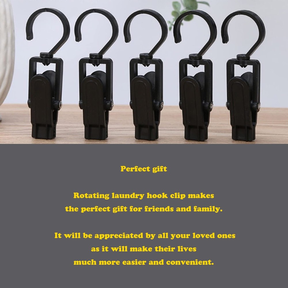 Rotating Laundry Hook Clip,Plastic Clothes Swivel Hanger,Multipurpose Black