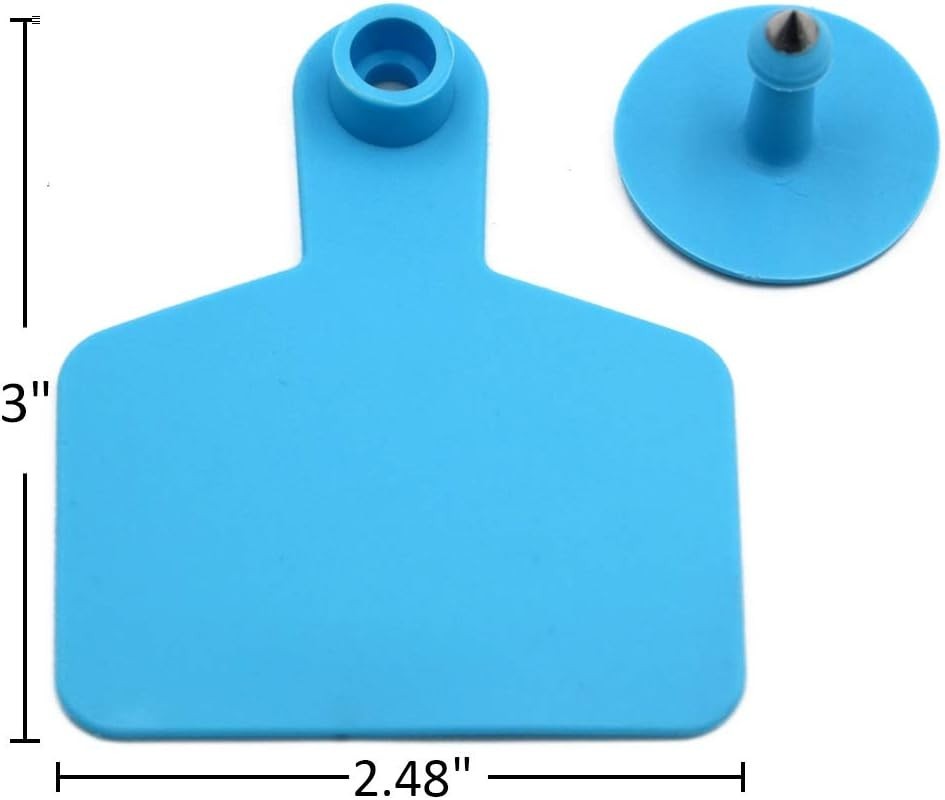 Cattle Ear Tags, Blank for Identification, 100 Pieces in Solid Blue - 3x2.48 in