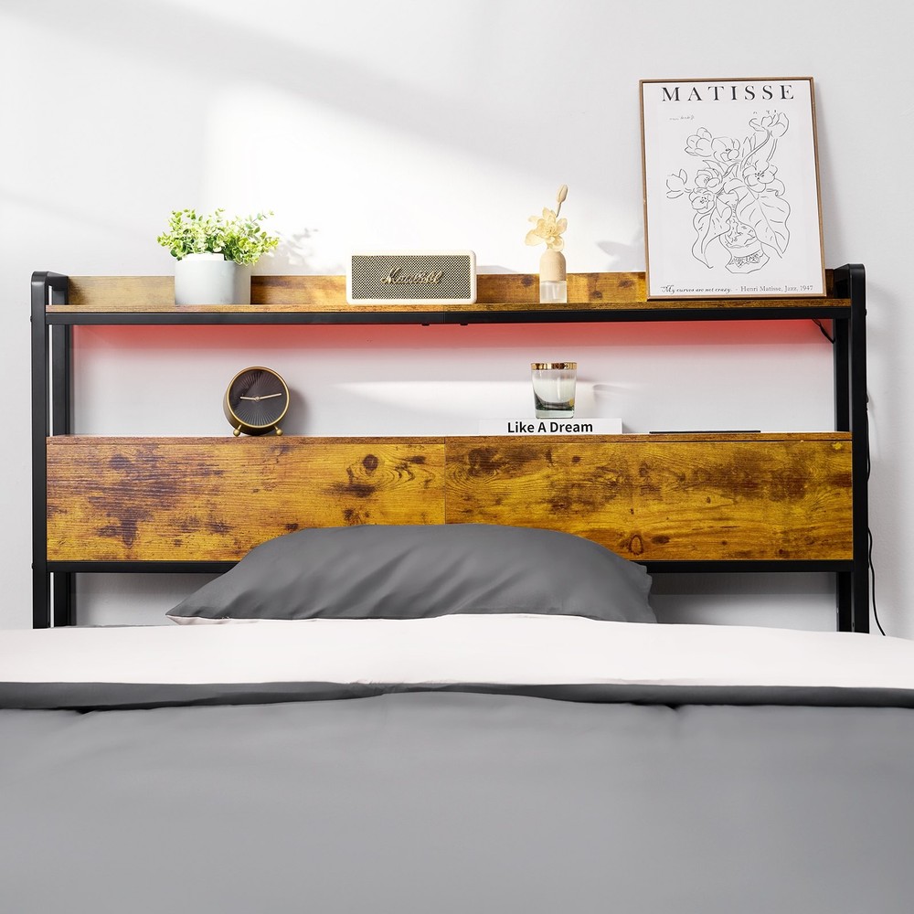 Headboard for Full Size Bed, Adjustable Height Headboard with 2 Shelves Storage