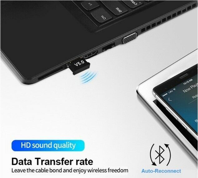 TV PC Laptop USB Bluetooth 5.0 Earbud Speaker Printer Adapter Dongle Receiver 2P