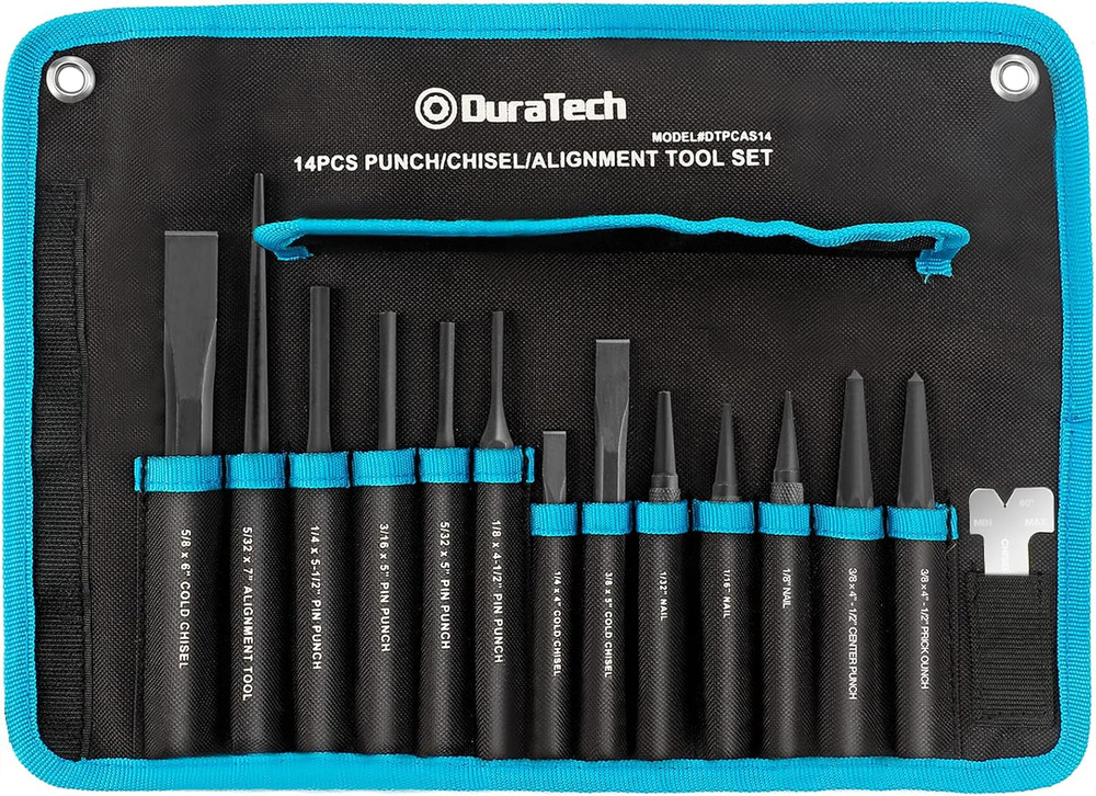 14 Pc Punch Chisel and Alignment Tool Set with Rolling Pouch