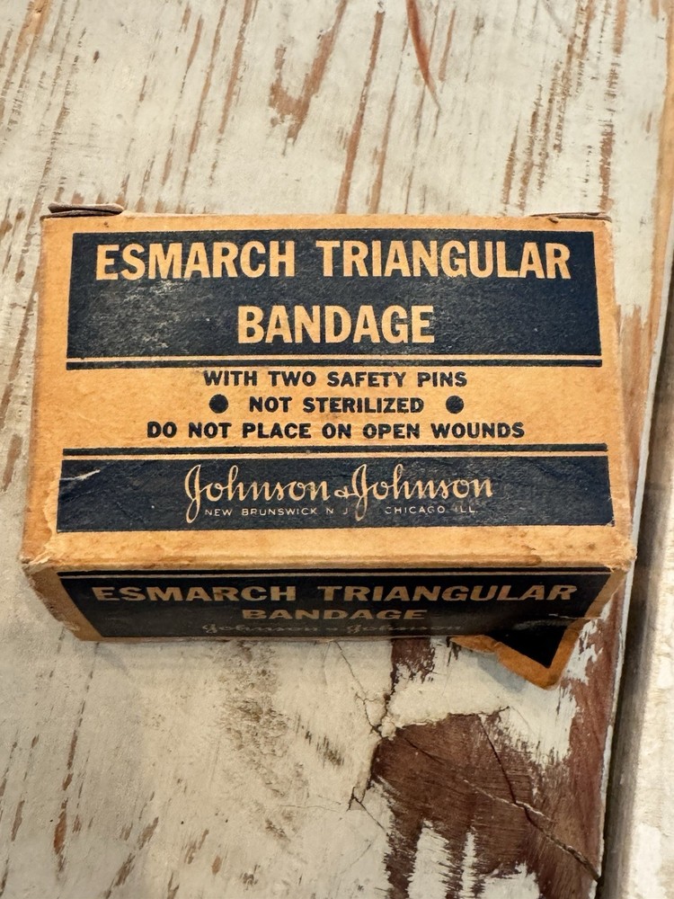 Vintage Esmarch triangular bandage Johnson & Johnson Open Box Unused Item ￼