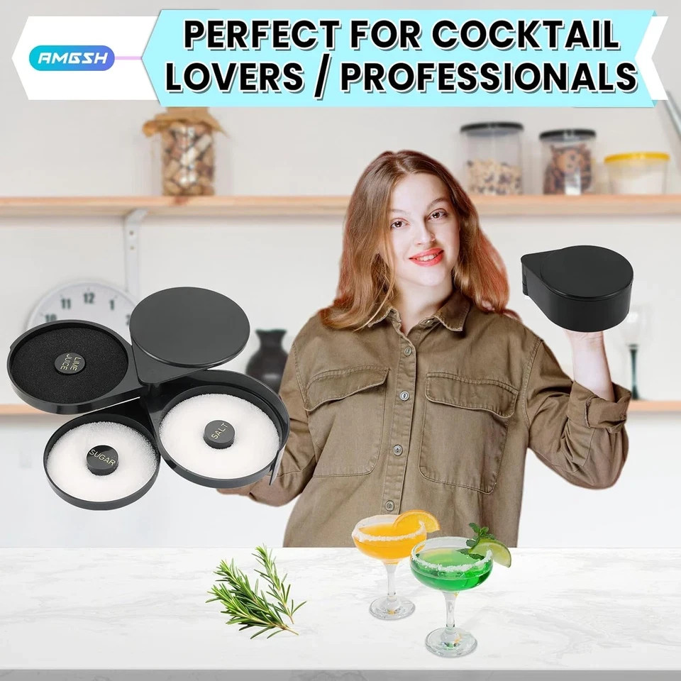 3-Tier Bar Glass Rimmer Bartender Tool with Sponge | Margarita Salt Rimmer Set,S