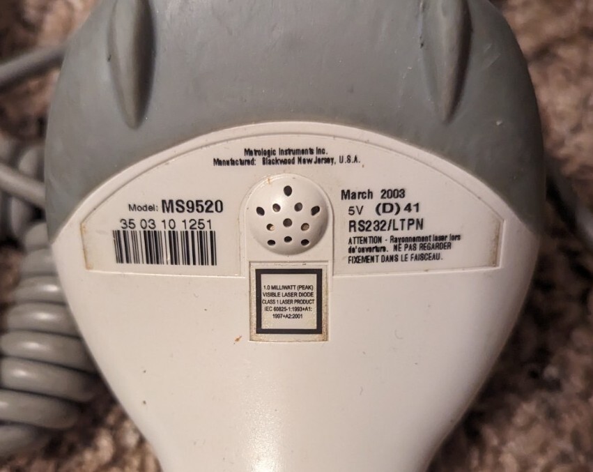 Metrologic MS9520 LASER BARCODE SCANNER w STAND & USB Cable Honeywell POS READER