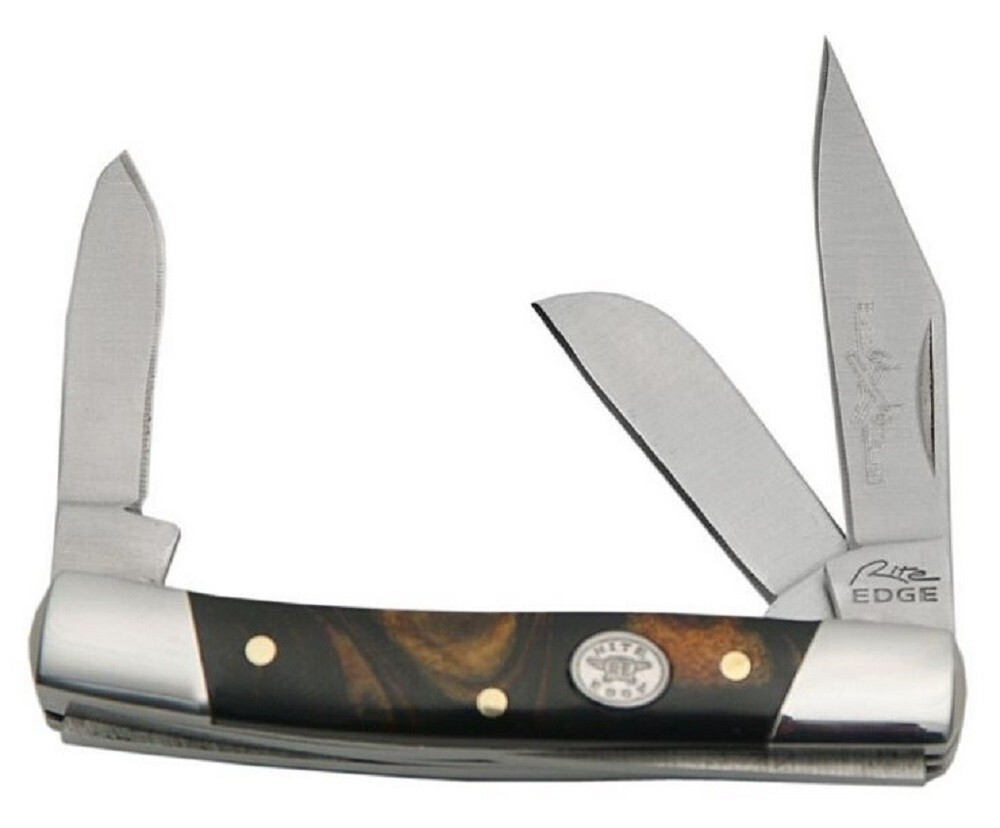 Small Stockman 3 Blade Folding Pocket Knife - Black Pearl Handles - 72-BK