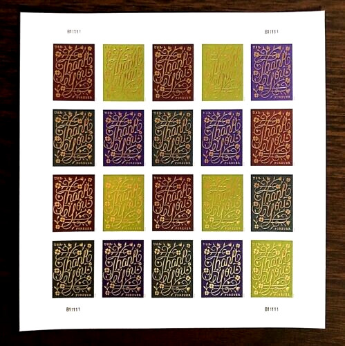 2 SHEETS "THANK YOU" 40 FOREVER STAMPS