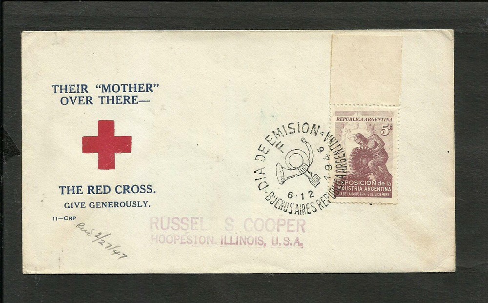 RED CROSS ARGENTINA COVER 1946 VF