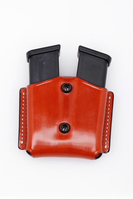Leather Double Magazine Case for 9mm / 40 cal SINGLE STACK METAL mags - (# 2049)