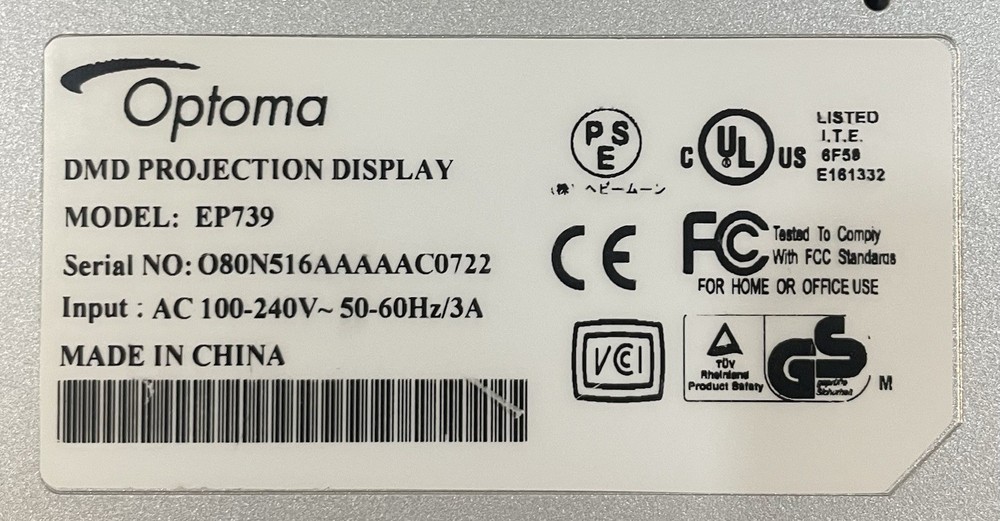 Optoma DLP Projector Display EP739 with Padded Case Owners Manual & Quick Guide