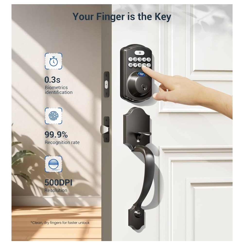 Keyless Entry Lever Handle Lock, Matte Black Deadbolt System