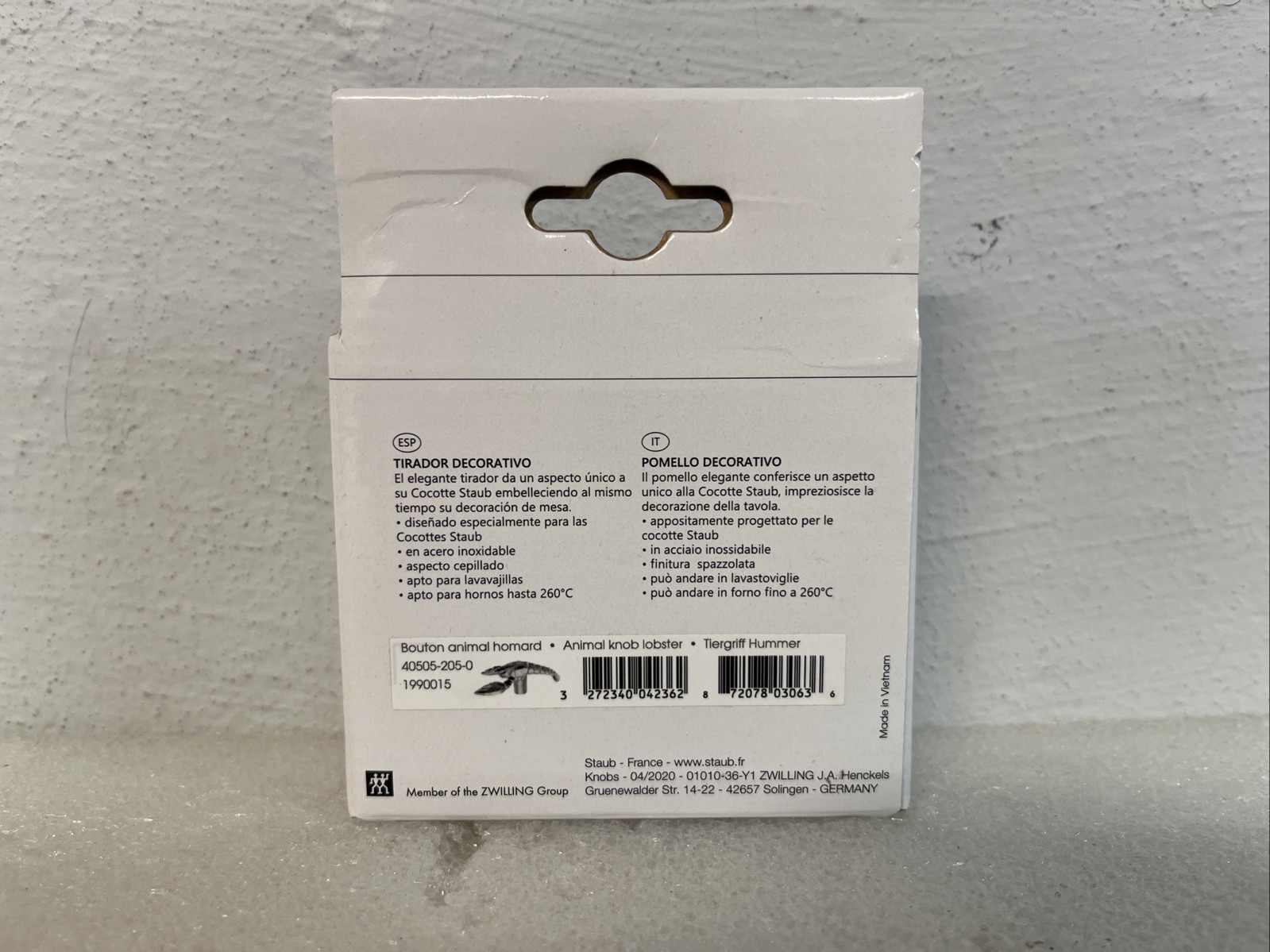 Staub Lobster Stainless Steel Cocotte Pot Knob 40505-205-0 New In Box