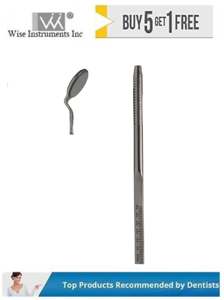 Endodontic Ruler handle With Mirror # 4 Double Side Front Surface Rhodium Coated