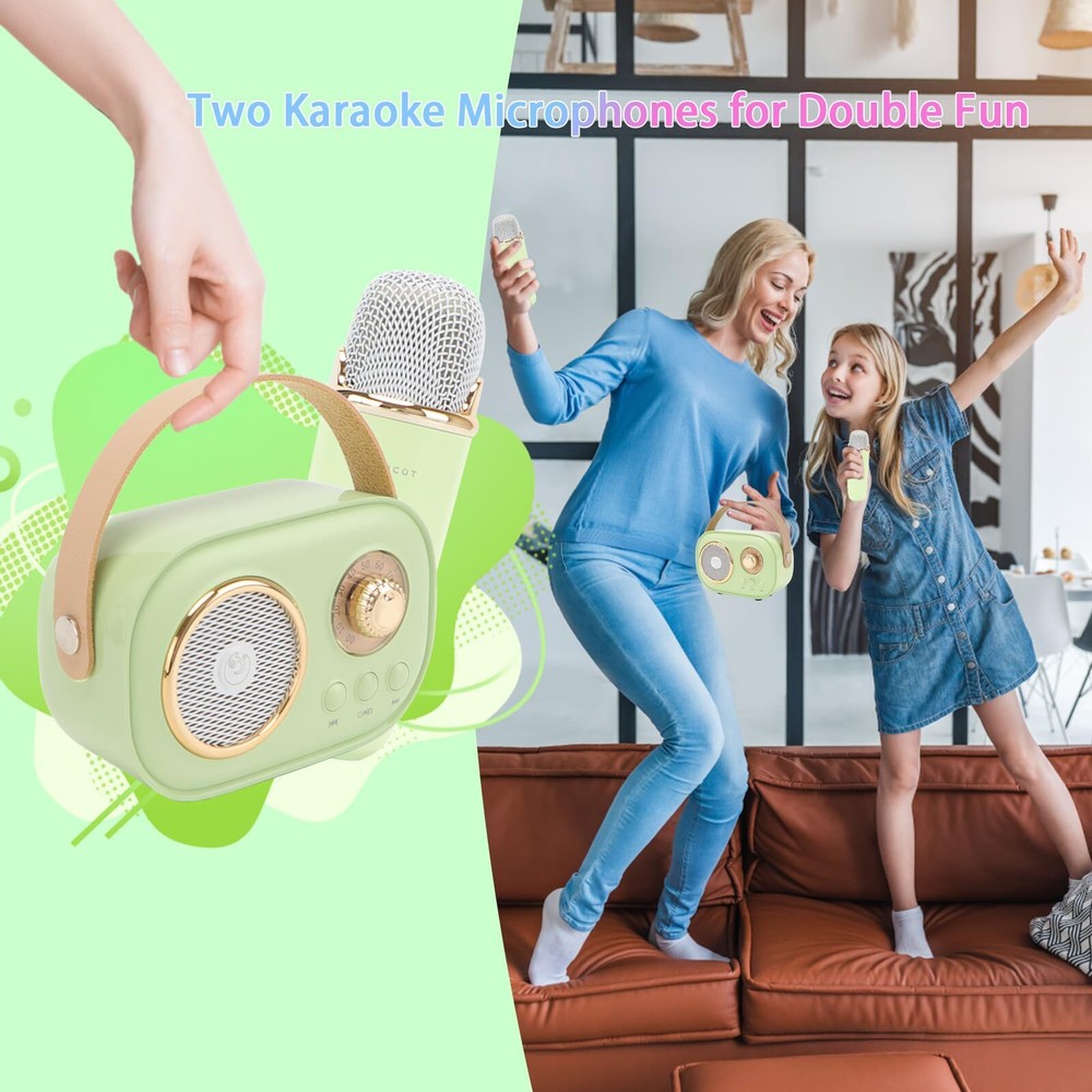 Mini Karaoke Machine for KidsPortable Bluetooth Speaker with 2 Wireless Micro...