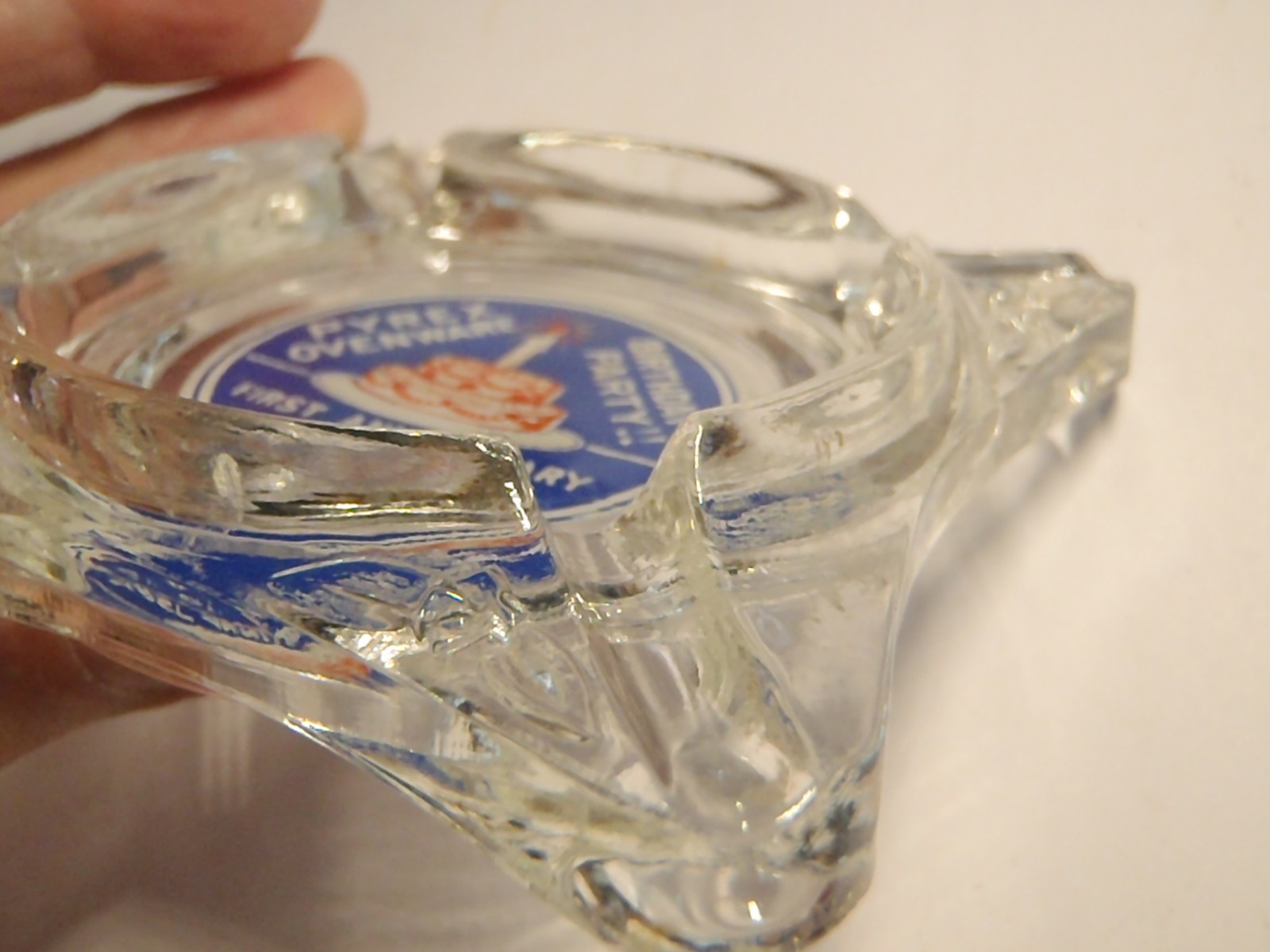 VERY RARE 1939 PYREX ORIGINAL ADVERTISING GLASS ASHTRAY BIRTHDAY PARTY ANNIV.