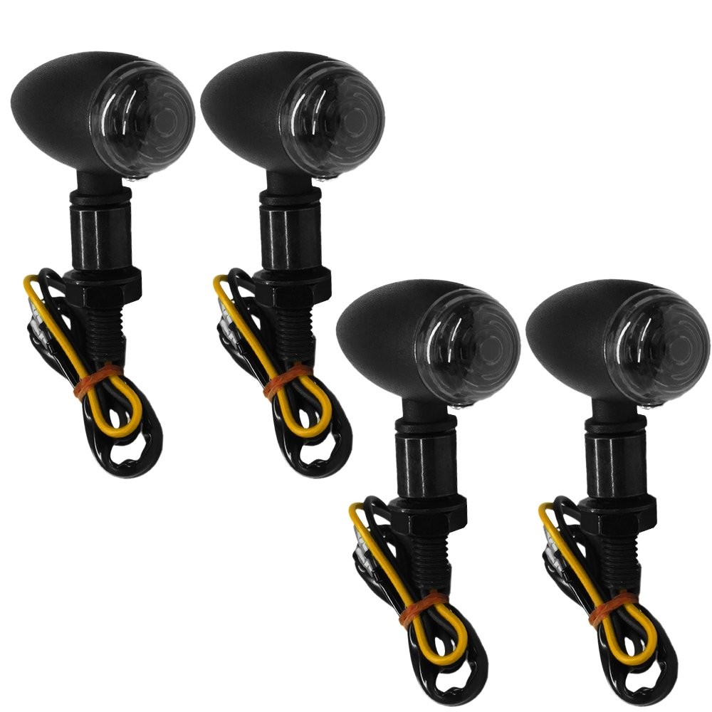 4X Black Bullet Motorcycle Mini LED Turn Signals Blinker Light Indicator Amber