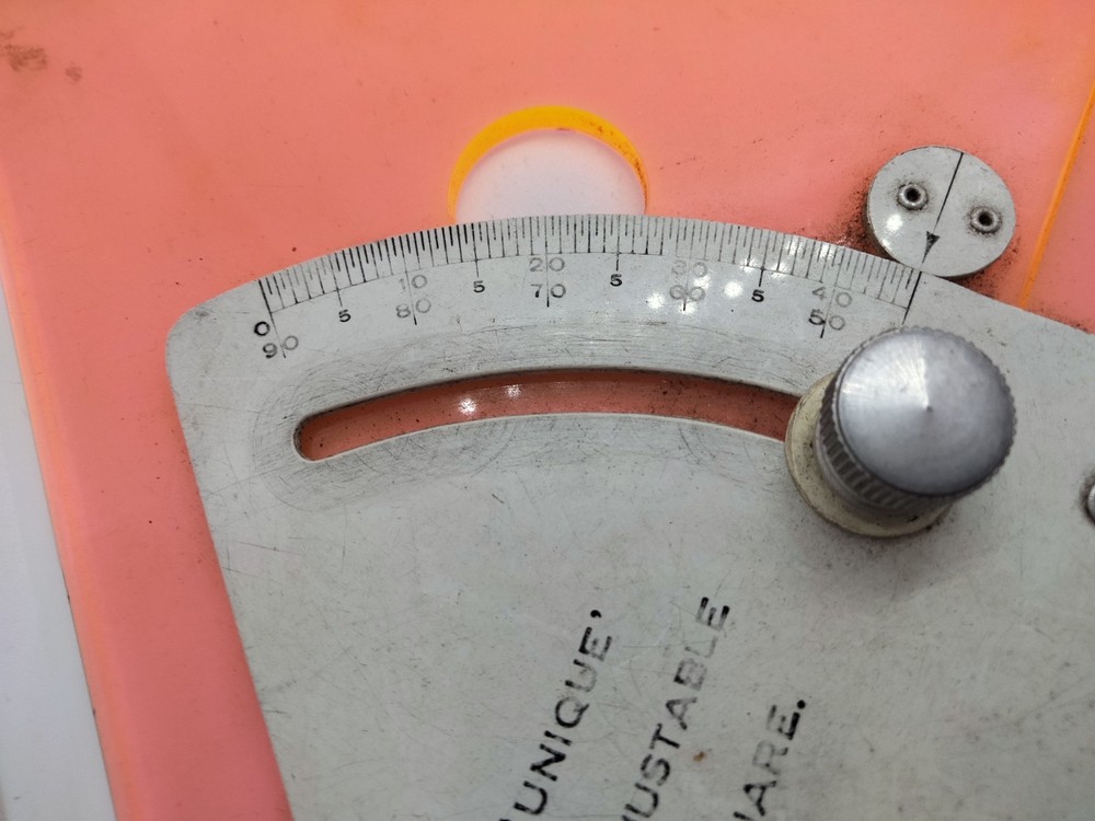 Vintage 'Unique' Adjustable Square Triangle Geometric Instrument Orange/Pink
