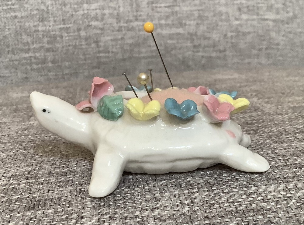 Vintage PORCELAIN TURTLE PIN CUSHION