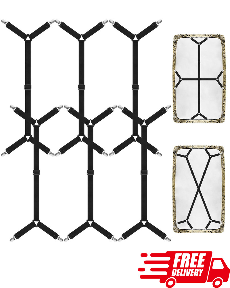 6 Pack Adjustable 2 Way Bed Sheet Straps Clips Elastic Bed Sheets Straps