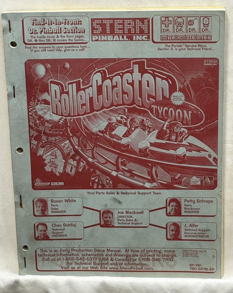 ORIGINAL-STERN-ROLLER COASTER TYCOON-OWNERS MANUAL