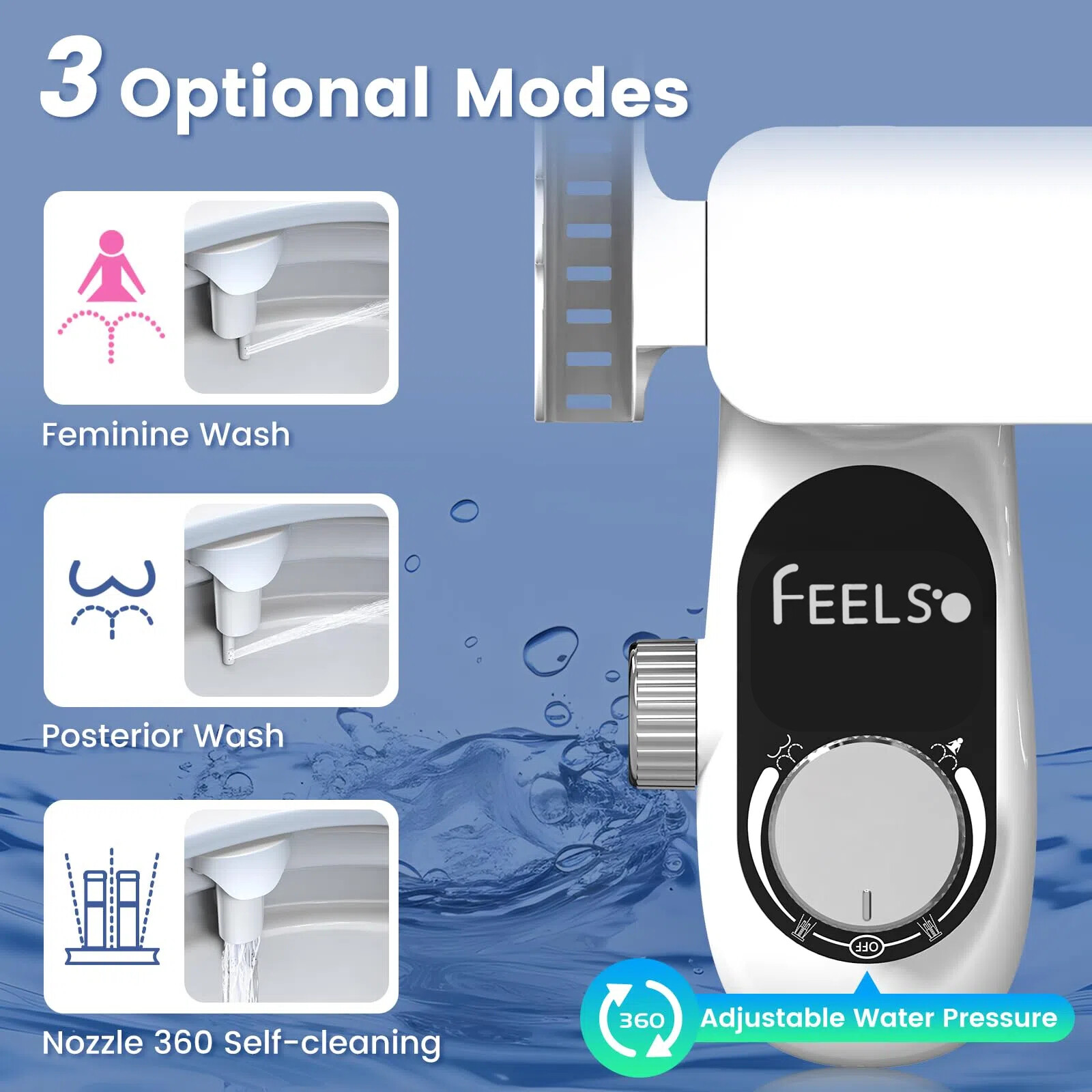 Bidet Fresh Water Spray Kit Non Electric Toilet Seat Attachment with Dual Nozzle