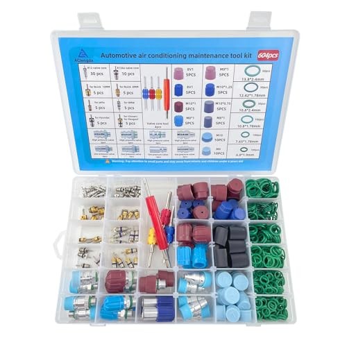 604pcs R134a A/C Valve Core&Dust Cap Kit, car A/C System Maintenance Tool Box