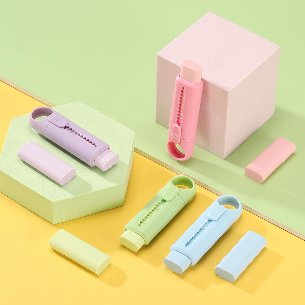 4 PCS Erasers, Pencil Erasers Large Eraser Push Pull Cute Soft, Blue TPE