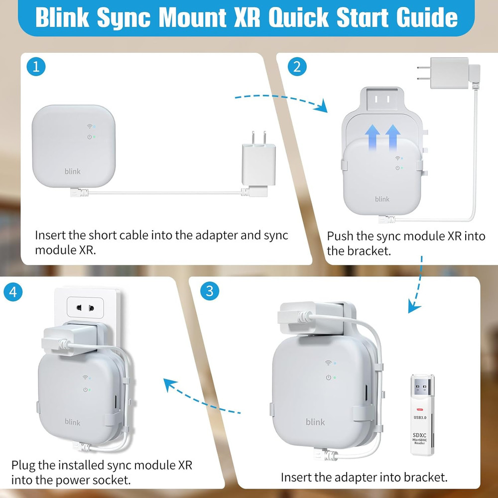 Blink 256GB Micro SD Card & Reader Outlet Wall Mount Short Cable for Indoor...