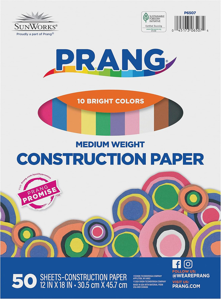 (Formerly ) Construction Paper, 10 Assorted Colors, 12" x 18", 50 Sheets