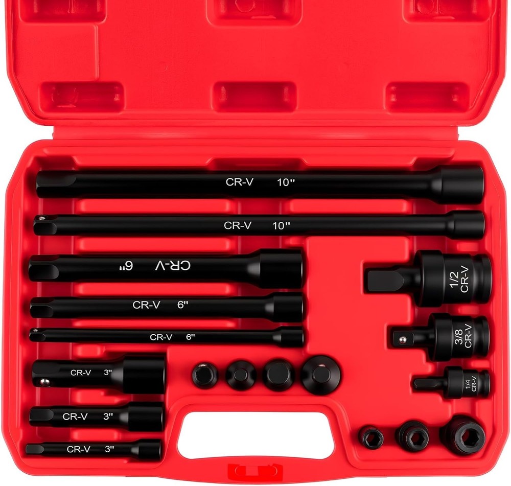 Piece Professional Impact Socket Extension Set with 1/4", 3/8" & 1/2" Drive E...