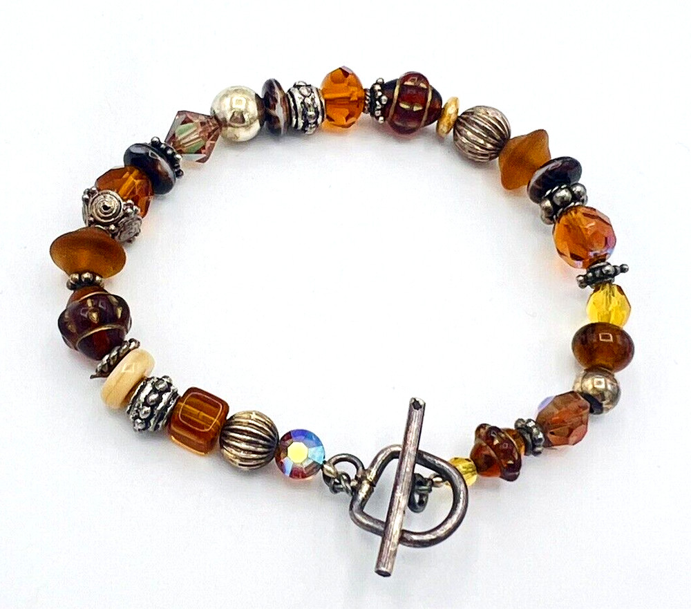 Sterling Silver Root Beer Glass Bead Bracelet
