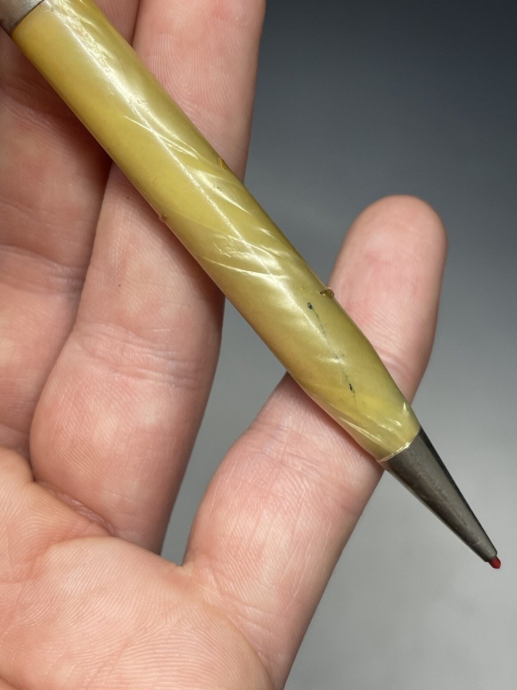 Vintage 20th C. Welsharp Marbleized White Mechanical Pencil Red Drafting Tool